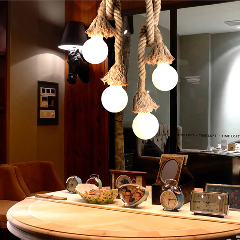 

Vintage Pendant Lights Hemp Rope Lamp E27 Loft Creative DIY Hanging Industrial Led Lamp Black Indoor Lighting luminaria Decor