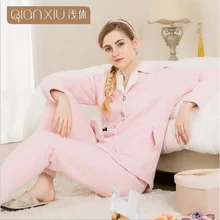 Зима, плюс размер, женские пижамы, мягкие, теплые, овечья шерсть, пижамные комплекты, женский роскошный костюм для сна, Женское пальто с отложным воротником+ штаны