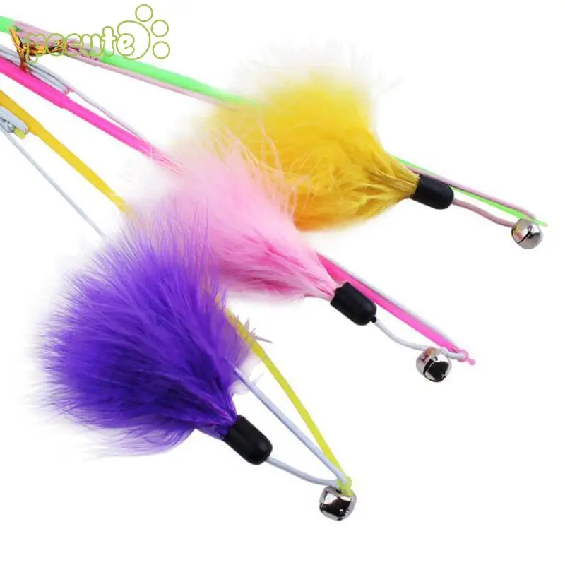 

Cat Toy Pet Supply Bell Rod Wand Teaser Feather Play Games Fun Random Color