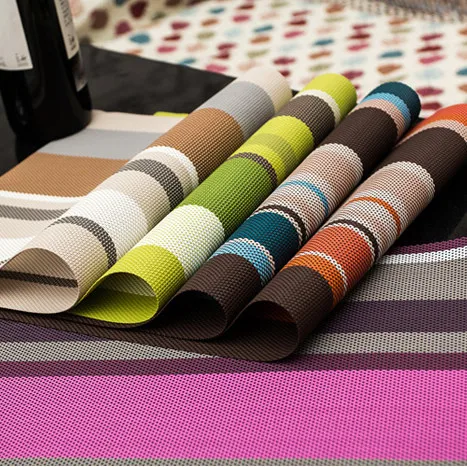 

Fashion modern pvc dining table mat rectangle stripe quality western pad slip-resistant dishes coasters