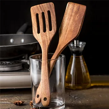 

Teak Unpainted Wooden Spatulas Turners With Long Handle Non-stick Kitchen Cooking Special Shovel Spatula Household Kitchenware