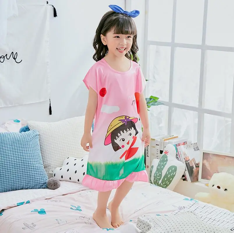Детские пижамные комплекты для девочек, летняя ночная рубашка, ночное белье, одежда для сна, свободные детские повседневные хлопковые пижамы с принтом для девочек, GTU48 - Цвет: style 21