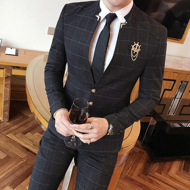 suit with chinese collar shirt