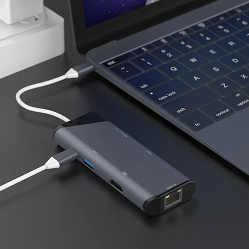 Конвертер концентратора типа C Hdmi+ гигабитный сетевой кабель+ usb-c для зарядки Sd/Tf карт-ридер