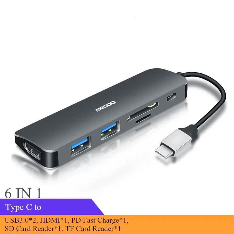 Megoo USB C док-станция для ноутбука VGA/HDMI/Ethernet/USB3.0/Аудио/PD Зарядка Тип C док-станция для поверхности Go/Mac Pro - Цвет: 6 in 1