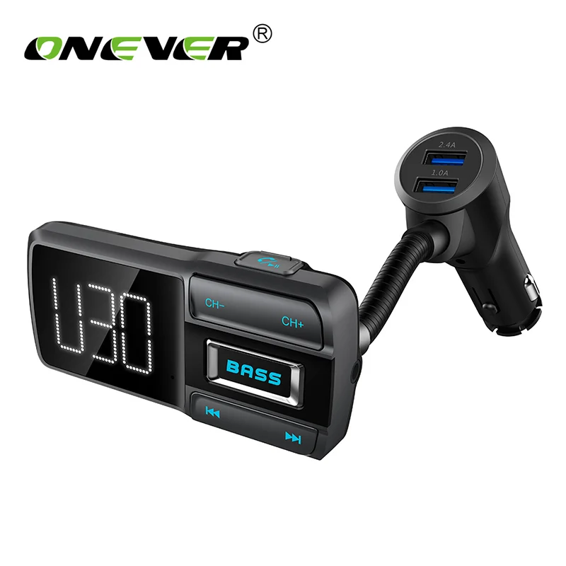 

Onever Bass Button FM Transmitter Bluetooth Handsfree Car Kit LCD MP3 Player Car Accessories with Big LED Display 5V3.4A NEW