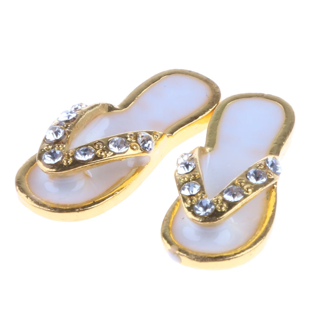 1:12 Dollhouse Miniature Fashion Metal Sparkling Slippers Shoes Sandals Dolls House Bedroom Living Room Accessories Decoration