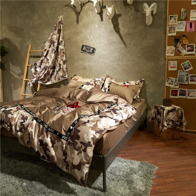 4pcs Luxury Egypt Cotton Wolf Warriors Bedding Set Embroidery 4pcs Luxury Egypt Cotton Wolf Warriors Bedding Set Embroidery Camouflage Duvet Cover Bed Sheet Pillowcases