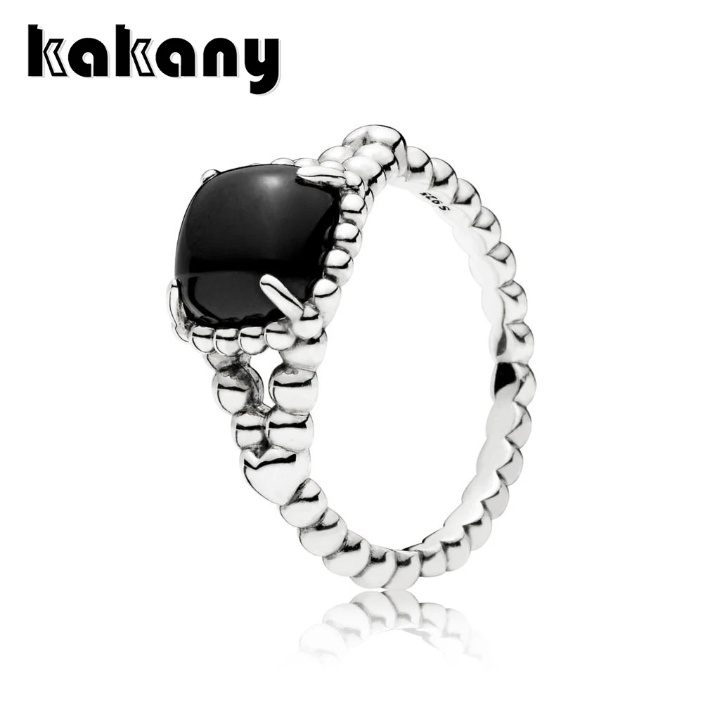 

KAKANY 100%925 sterling silver Spring new men and women Natural obsidian ring Original high quality DIY1:1 fashion jewelry