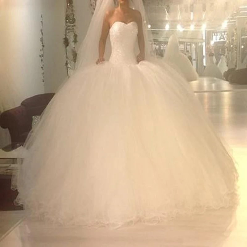 

Luxury Appliques Fluffy Wedding Dresses Fashion Tube top Lace Up Handmade Wedding Gown White ivory Princess Bride Wedding Dress