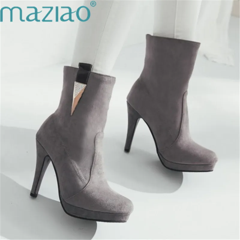 

Stretch Fabric Ankle Boots for Women Chunky High Heels Round Toe Knit Sock Boots Platform High Boots Sexy Pumps MAZIAO