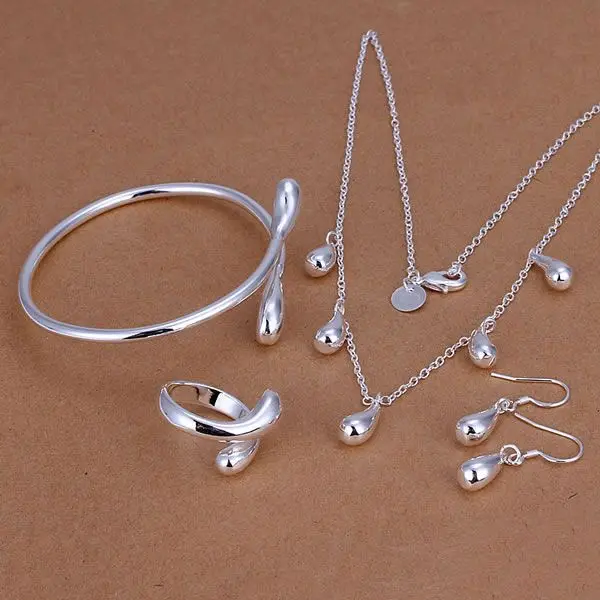 

S220 wholesale silver plated jewelry set,Factory price fashion jewelry set DroptearStud Earrings Bangle Necklace /ajmajata