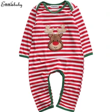 Прекрасный Рождество Комбинезоны для малышек для новорожденных для маленьких мальчиков Обувь для девочек с длинным рукавом в полоску пижамы Ползунки