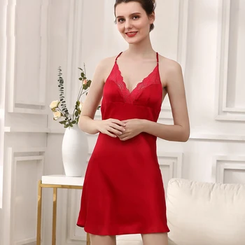 

100% Silk Nightgown Women Slim Fit Ladies Nightie Lace Backless Nightdress Chemises Slip Sleepwear Satin Nightwear sp0109