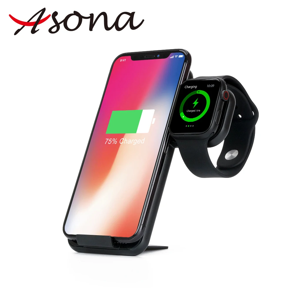 

ASONA Fast 2in1 Wireless Charger For iPhone XS Max XR X Samsung Wireless Charging Pad For i Watch 4 3 2 1 Desktop Charger