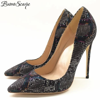 

Buono Scarpe Slip On New 2019 Mary Janes High Heels Snake Pattern Pointed Toe Shallow Mouth Pumps Sexy Black High Heel Pumps