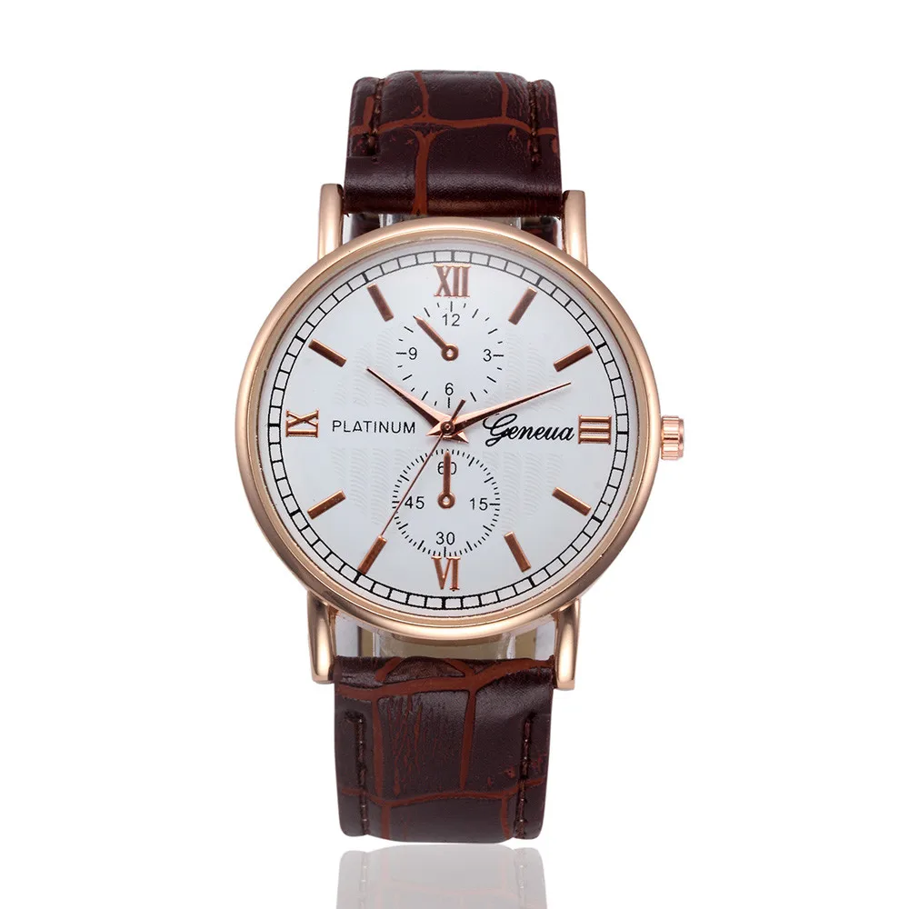 Высокое качество часы Ретро дизайн кожаный ремешок Аналоговый сплав кварцевые наручные часы Мужские Роскошные Электронные наручные часы#20 - Цвет: Brown
