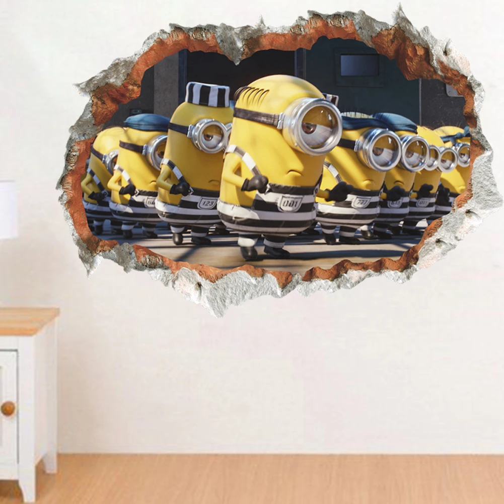 Мультяшные забавные Миньоны для домашних окон Переводные рисунки наклейки на стену для детской комнаты детской спальни стены искусства Детская комната, Съемный Плакат «сделай сам»