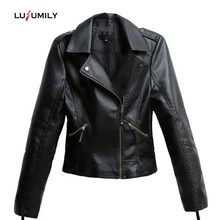 Lusumily Черная куртка из искусственной кожи женская крутая тонкая короткая мотоциклетная куртка женское осеннее пальто Базовая уличная верхняя одежда размера плюс 4X