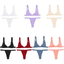 Женский сексуальный комплект с треугольным вырезом, без подкладки, треугольный бюстгальтер, трусики-Тонг с низкой посадкой, бесшовный сплошной Цветной купальник с вертикальной нитью