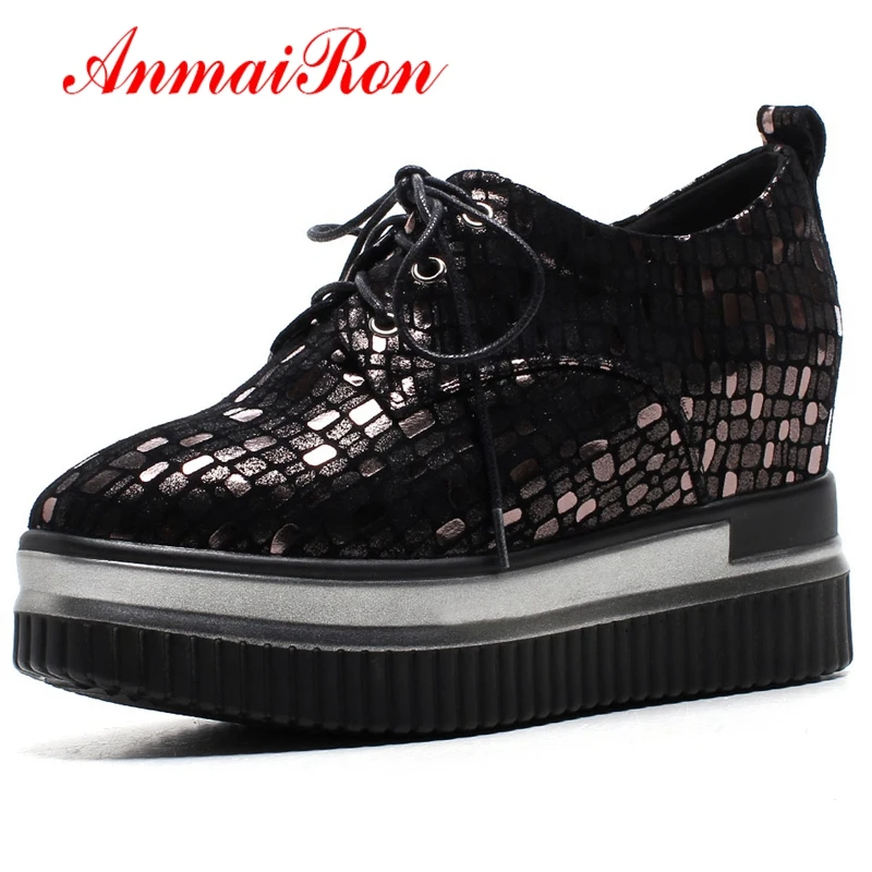

ANMAIRON Genuine Leather Round Toe Womens Shoes Heels Zapatos Mujer Tacon Pupms Women Fashion 2018 Size 34-42 LY371