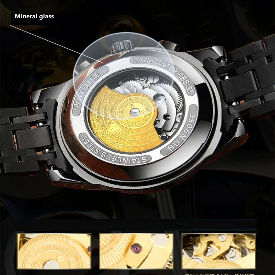 Automatic Skeleton Watches TEVISE T9005A Diamond Scale Luminous Hands Men Watch Mechanical Male Clock Classic Wristwatches 2022