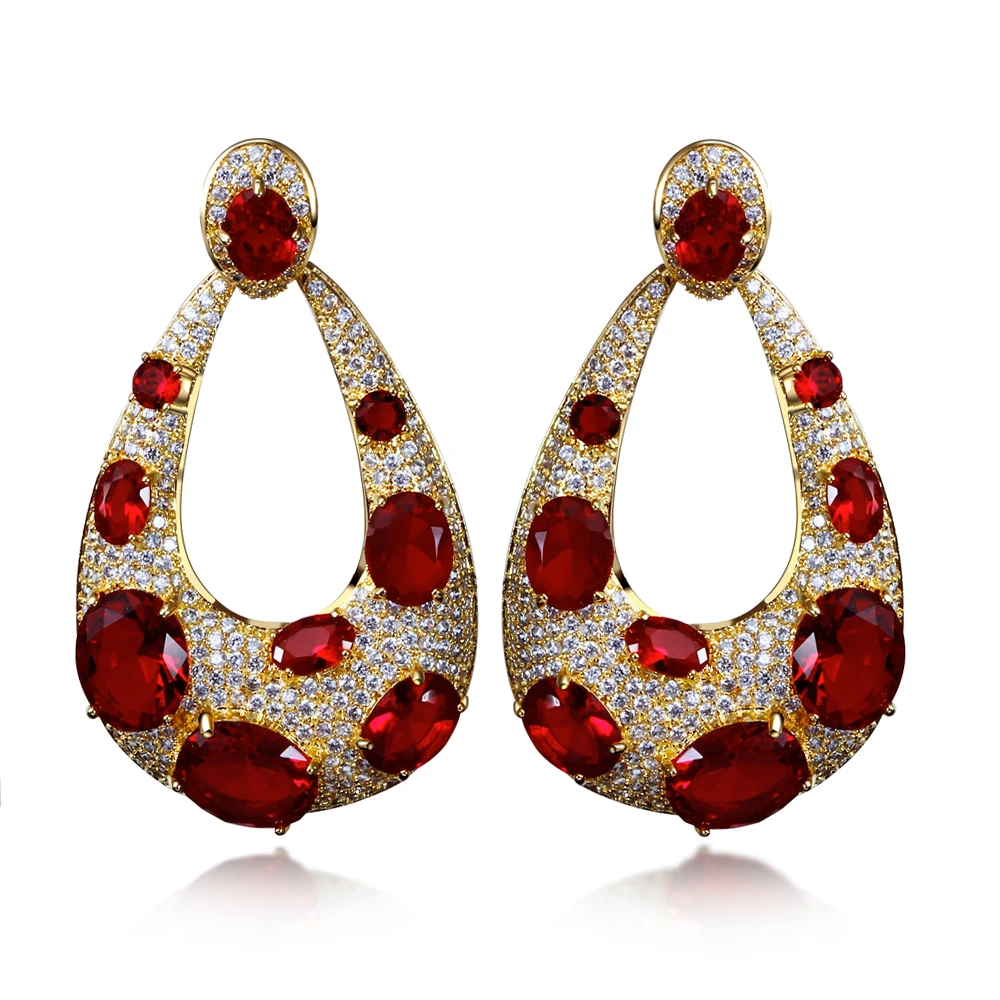 Luxury Bridal Drop earrings Trending Styles Gold Color Pave setting