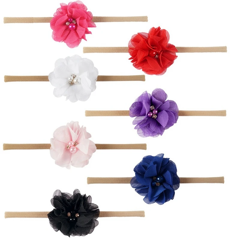 

1 pcs 7color Free shipping Lovely Handmade Bow Headband With Elastic Nylon Hair Band For kids Girls Hair Accessories
