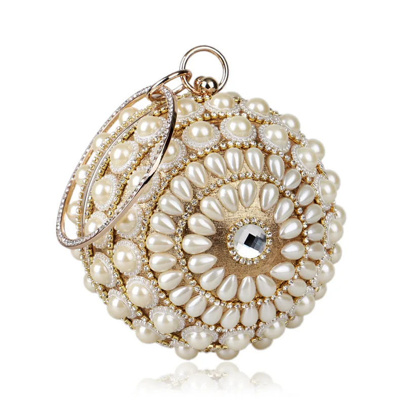 

Elegant Ladies Evening Clutch Bag with Chain Round Crystal Pearl Shoulder Bag Women's Handbags Purse Wallets for Wedding