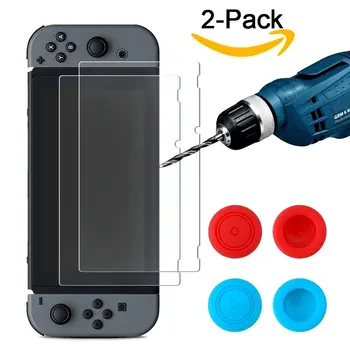 

2Pcs for Nintend Switch Premium Tempered Glass Screen Protector for Nintendo Switch NS NX Film Protection 9H W/ Thumb Grips Caps