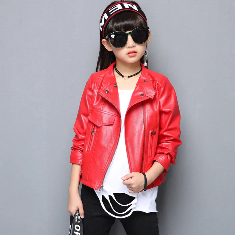 

2018 Autumn Winter Motorcycle Leather Jacket For Girls Children Brand Zipper Rivet Jacket Coats Fashion Baby Boys Girls Clothes
