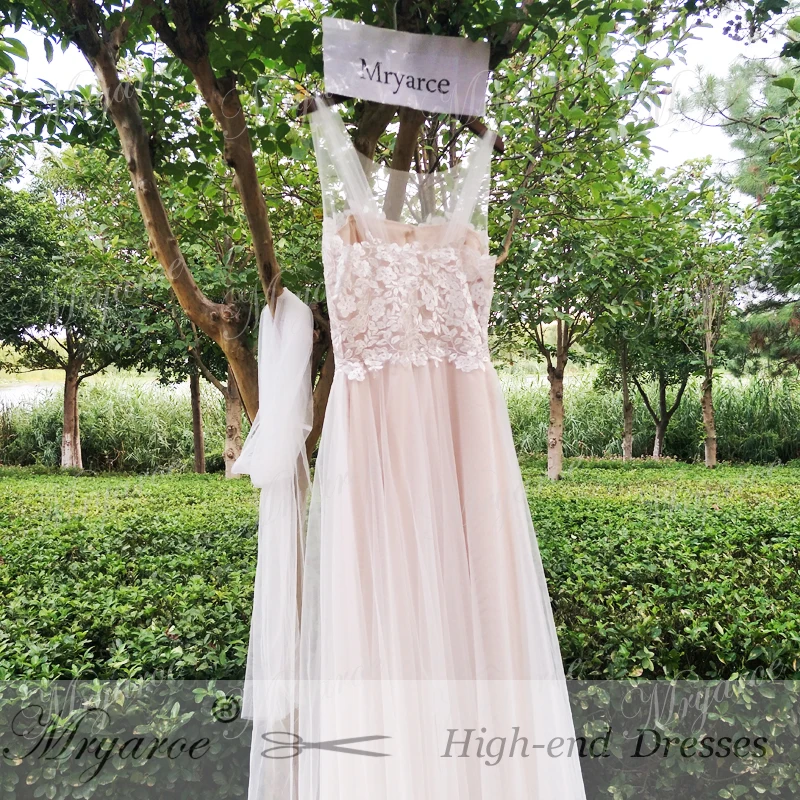 Elegant Bohemian Dress 2017 Scoop Illusion Neck Lace Appliqued A Line Flowing Tulle Rustic Forest Wedding Dresses (5)