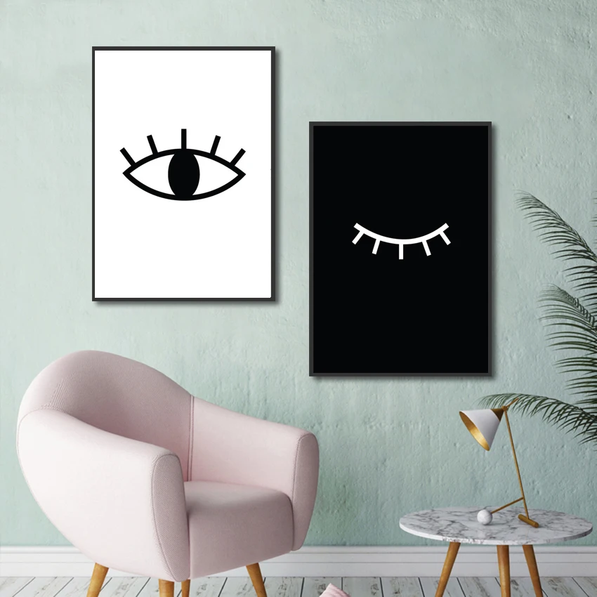 Черный и белый абстрактный минималистский плакаты с глазами принты Nordic дети декоративный холст стены книги по искусству изображение для гостиная