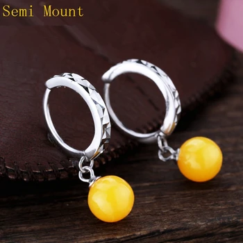 

Sterling Silver 925 White Gold Color 6-12mm Pearl or Round Bead Hoop Earrings Semi Mount DIY Stone Setting