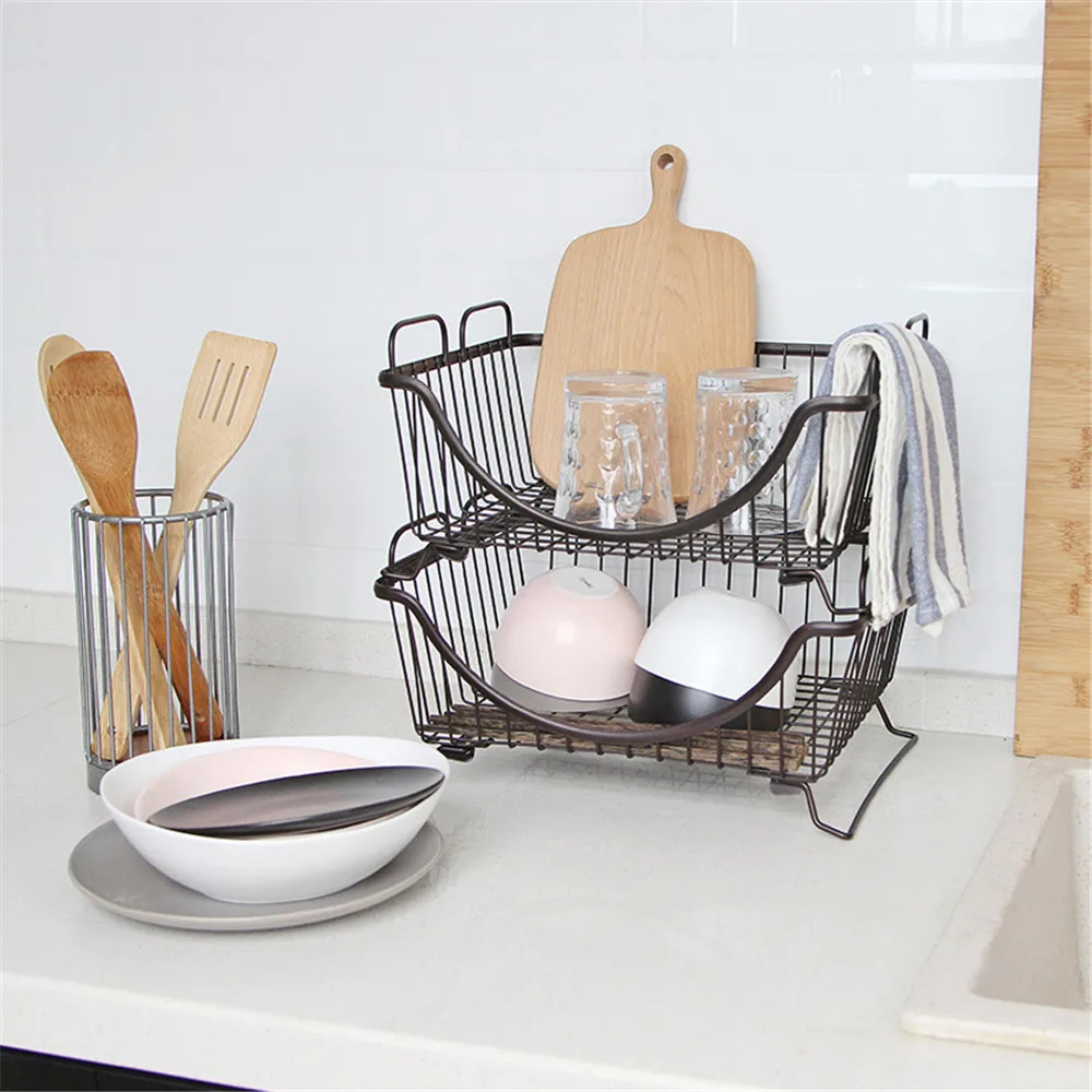 

Multifunction Kitchen Metal Stackable Storage Basket Office Desktop Book Sundries Finishing Basket Home Cosmetics Bath Organizer