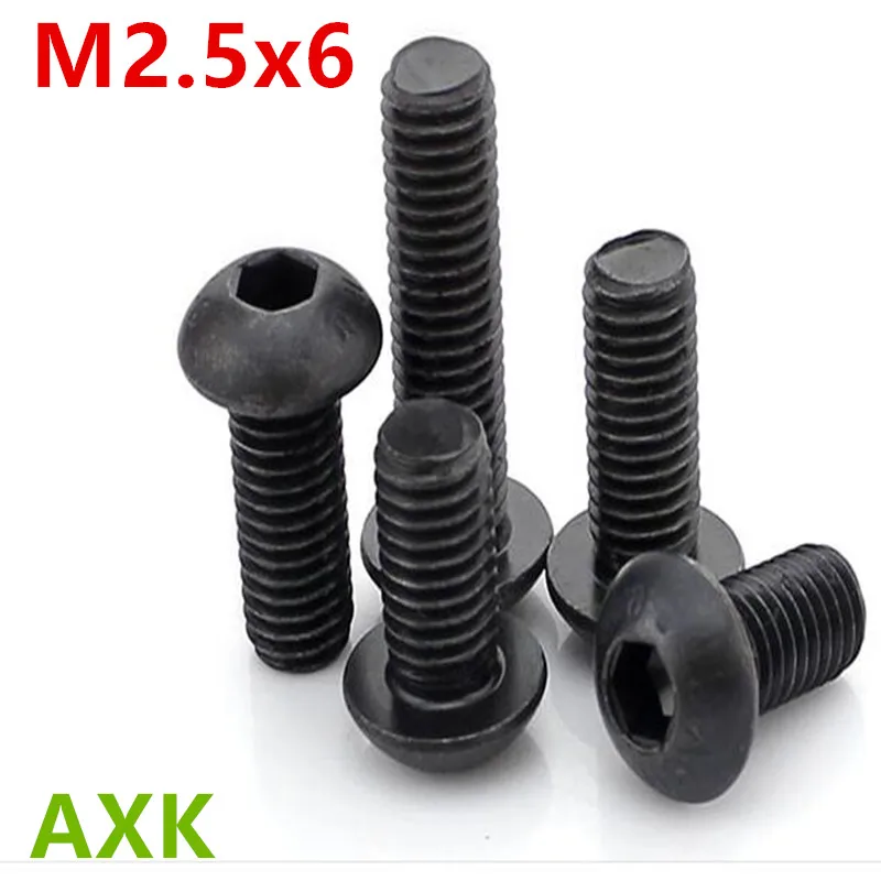 

High-quality 100pcs M2.5x6 mm M2.5*6 mm yuan cup Half round pan head black grade 10.9 carbon Steel Hex Socket,M2.5x6 mm