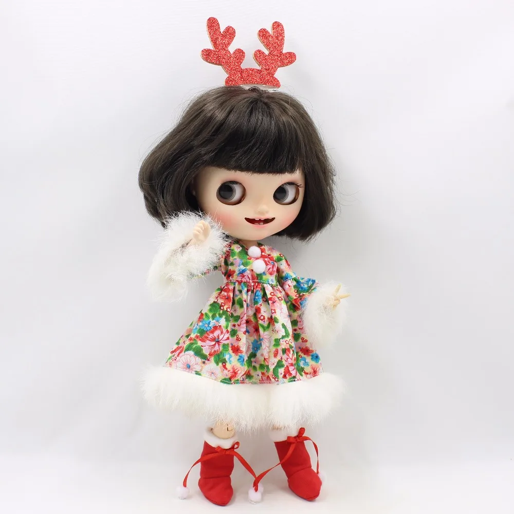 Кукла blyth icy licca joint body merry christmas платье красный головной убор рога сапоги Подарочная игрушка