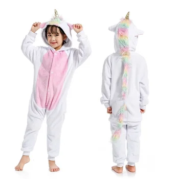 

Kids long sleeve hooded unicorn pajamas Flannel for children Cute unicornio animal pajamas for teenager pyjamas licorne