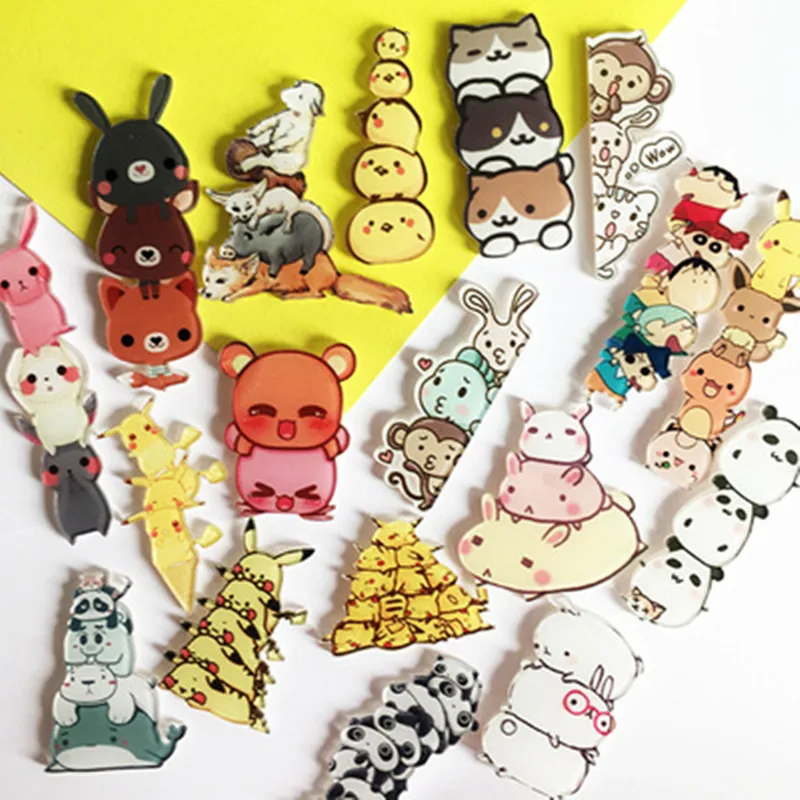 

1Pcs Lovely Animal Pikachu Giraffe Panda Monkey Acrylic Brooch Clothes Badge Backpack Icon Brooches Pins For Women