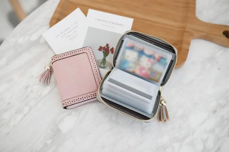 Angelatracy New Arrival Distress Solid PU Leather Card Hollow Out Women Coin Tassel ID Set Credit Card Holder CardHolder