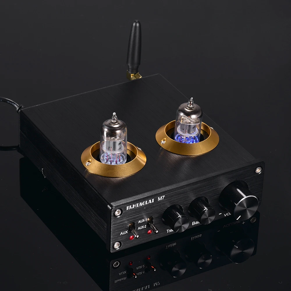 Мини HiFi цифровой аудио-предусилитель стерео-предусилитель с двойными 6J2 Вакуумными Трубками BT AUX входы тройные басы управления