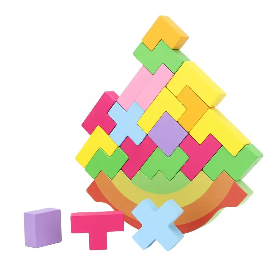 Деревянные радужные качели укладки Tetris головоломка-балансир обучающие игрушки для детей Tetris головоломка-балансир игрушка стеки высокие