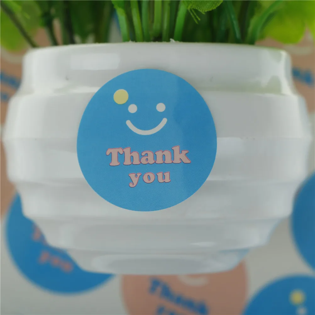 

60Pcs/5Sheets Thank You Smile Handmade Cake Packaging Sealing Label Kraft Sticker Baking DIY Gift Party Round Stickers Pink Blue