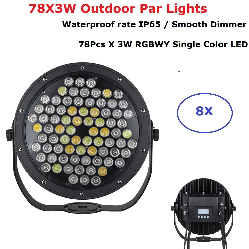 8 Unit Waterproof LED Par 78X3W RGBWY 5 Colors Wash Effect Lights IP65