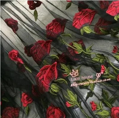 Тяжелые Корейский Чистая Пряжа роза Вышивка Винтаж выгравировать ткани двустороннего позиционирования Платье с цветочным рисунком платье ткани