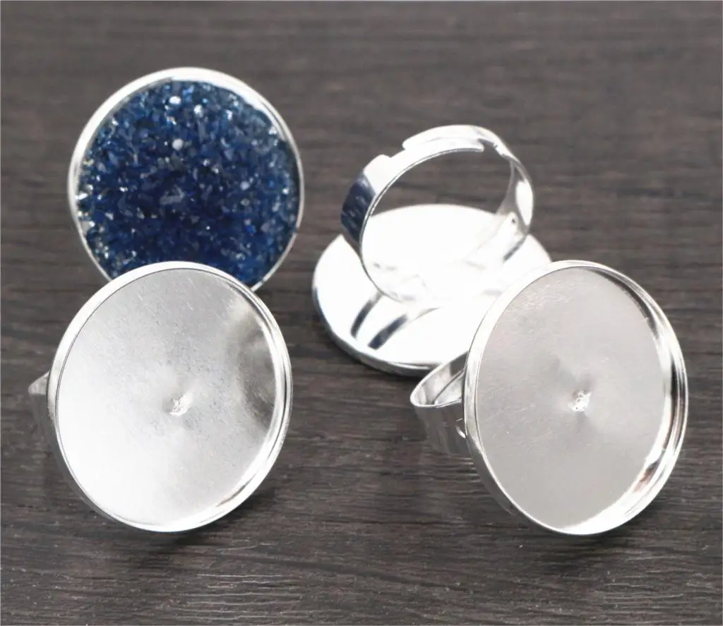 

25mm 10pcs Bright Silver Colors Plated Adjustable Ring Settings Blank/Base,Fit 25mm Glass Cabochons,Buttons;Ring Bezels -R6-20