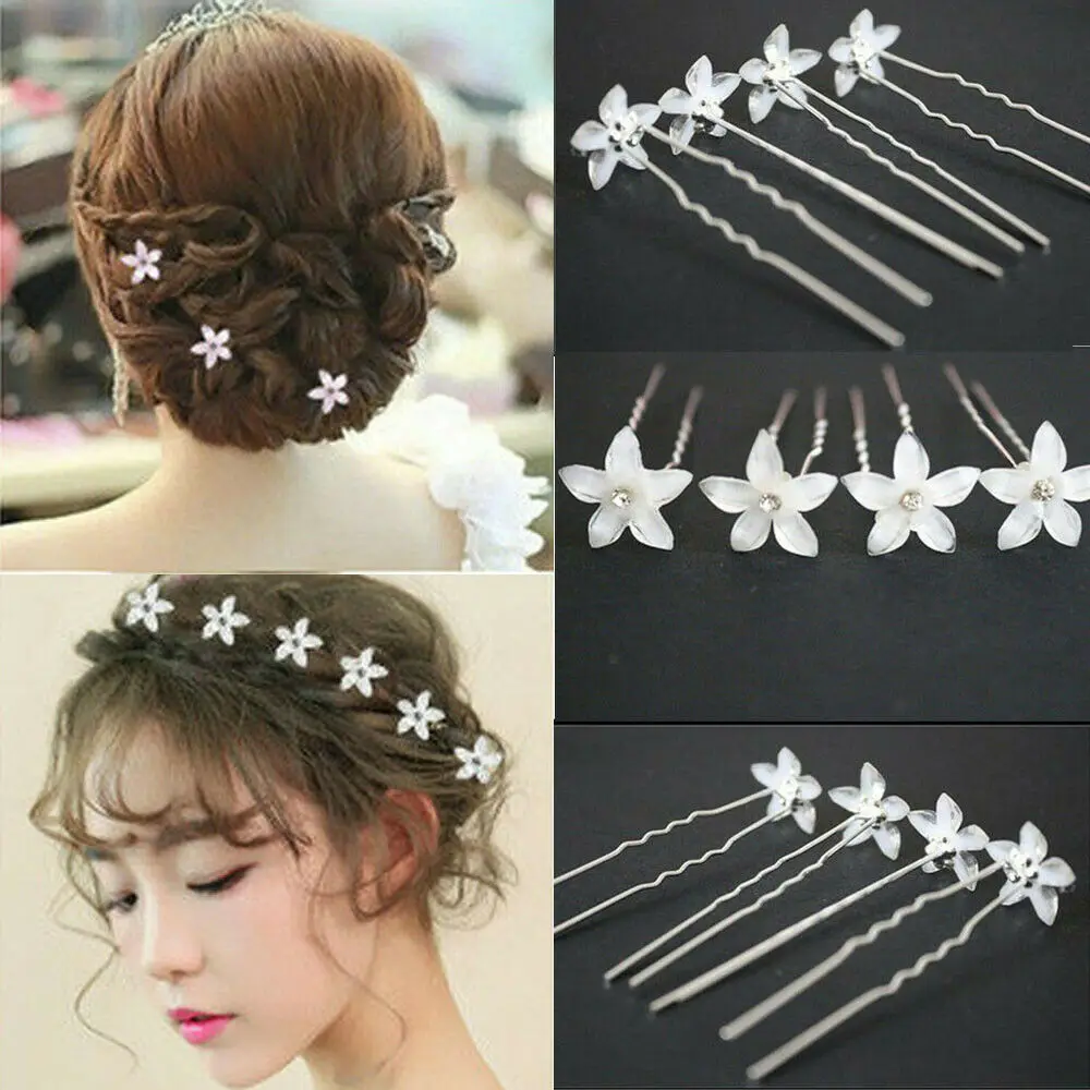 Women Wedding Bridal Flower Crystal Hair Pin Bridesmaid Clip-Side-Comb