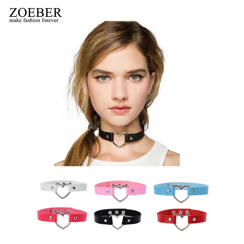 

Charm female PU choker Stainless Steel Heart Chokers Necklaces Colorful Leather Buckle Belt Jewelry for Women Men maxi colar