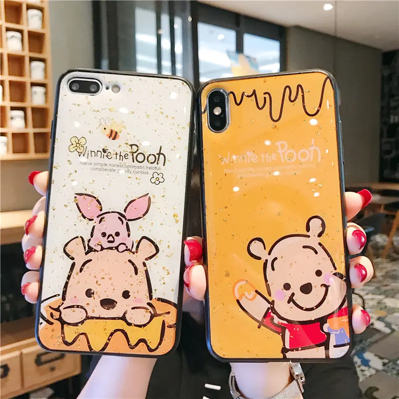 

Luxury Cartoon Winnie Pooh Case For iPhone X XS Max XR Soft TPU Cover For iPhone 7 8 6 6s Plus cases Capa Glitter Coque