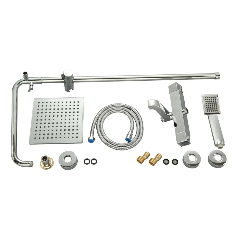 Double Shower Head Mixer Shower Brass Chrome Bathroom Shower Set Square